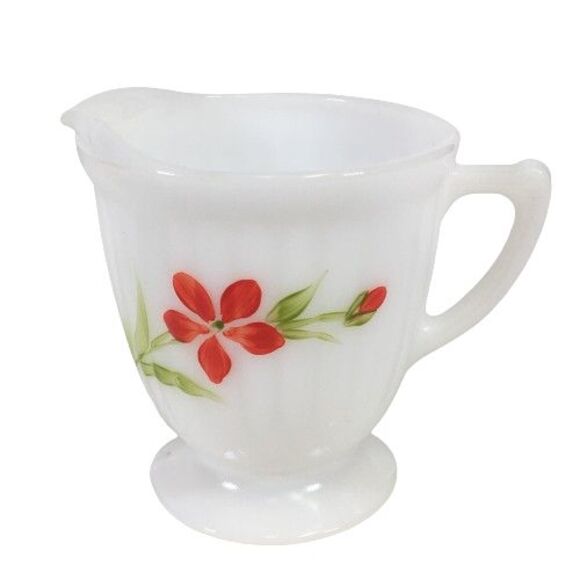 Macbeth Evans Monax Petalware Florette Red Floral Cream & Sugar Bowl Set Footed - Picture 2 of 8